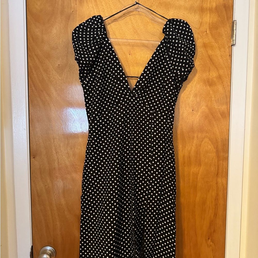 Zara Black & White Polka Dot Jumpsuit – Size L – Open Back Detail